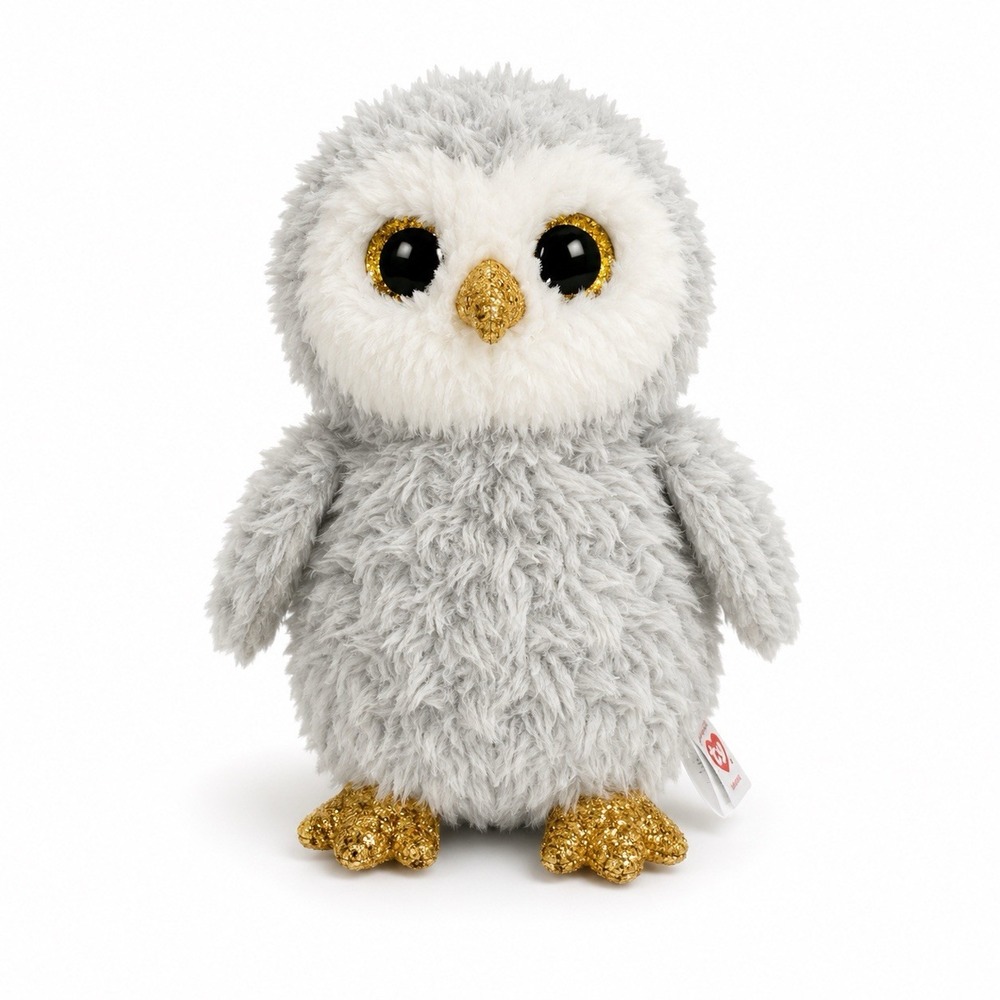 Ty Beanie Boos Owlette Owl Plush Gray Stuffed Animal Toy Gold Glitter Eyes